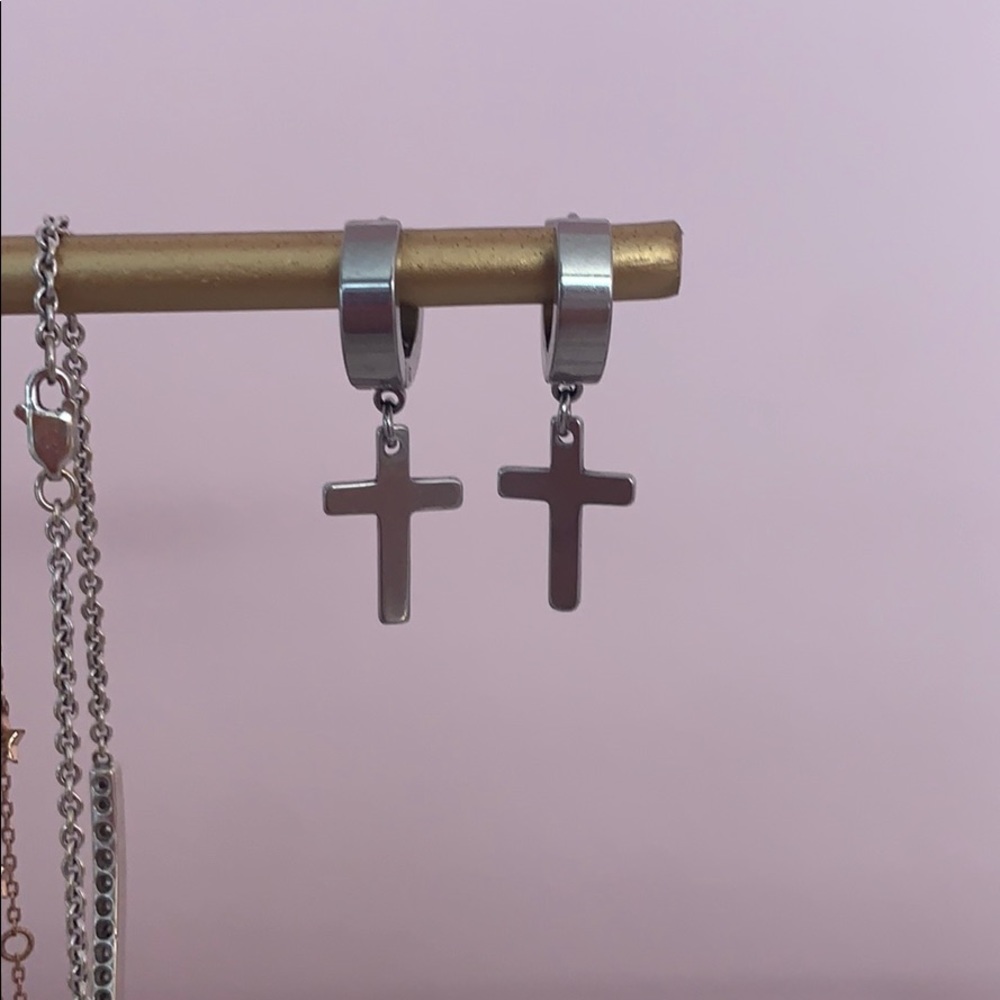 Brand New Silver Cross Earrings